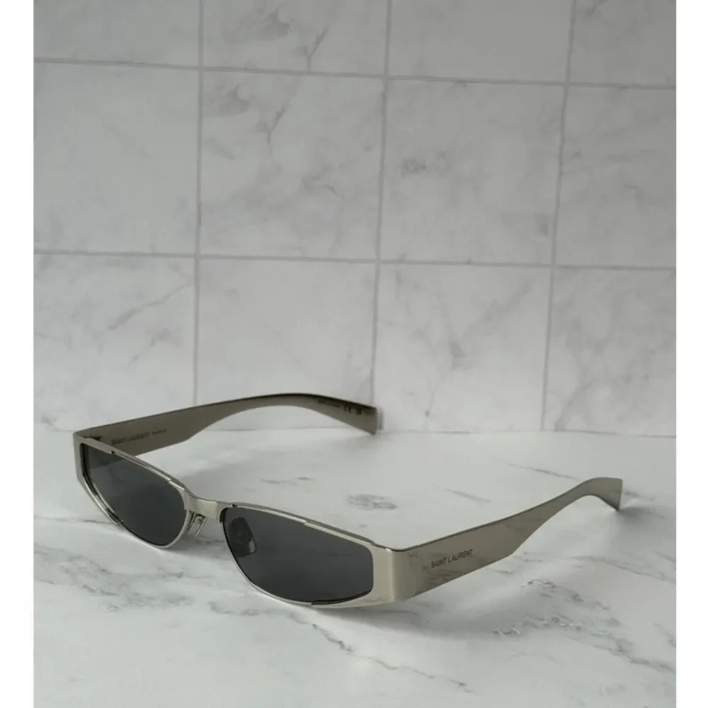 NEW Saint Laurent SL739 Silver Metal Mirrored Slim Sunglasses